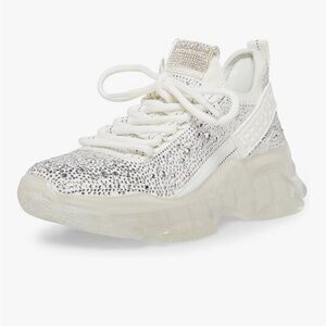 Adult Glitter Sneakers - White and Silver Steve Madden